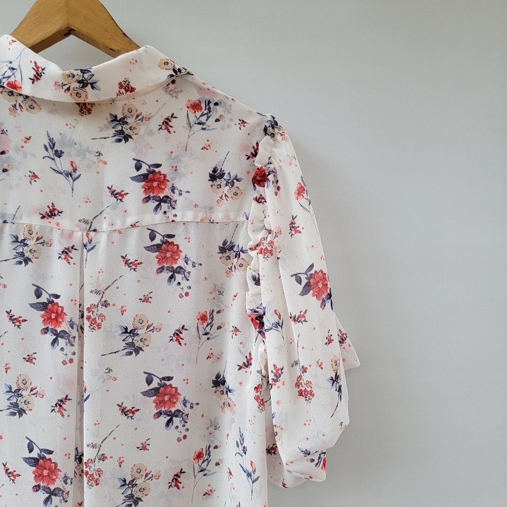 Anthropologie Maeve Dellaroe Floral Blouse Size Large Cottsgecore Ditzy Neutral - Picture 14 of 16